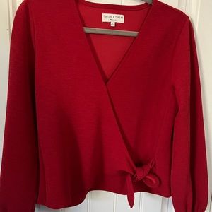 Texture & Thread Red Wrap Top Large